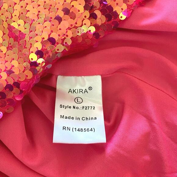 NEW Akira Maximum Sequin One Shoulder Mini Dress Sz L Iridescent Hot Pink Party - Picture 11 of 13